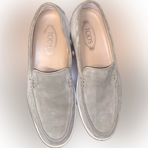 Tod\'s Gray Suede Calf Leather Slip-On Loafers Driving Shoes Rubber Sole Men’s 8 main image 5